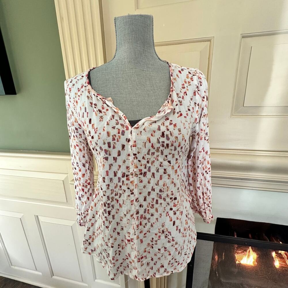 Mystree lightweight 3/4 sleeve sheer blouse pheasant sleeves large confetti